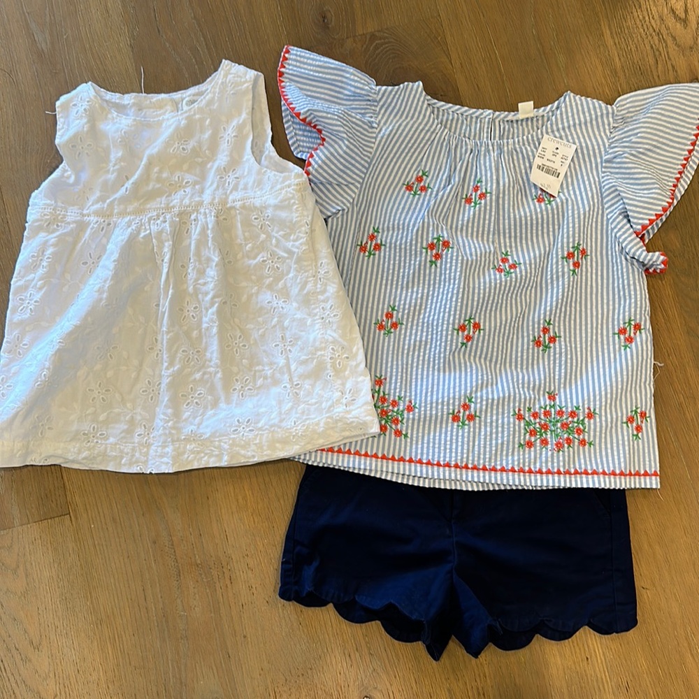 Girls Seersucker and Eyelot Tops and Navy Shorts - Size 8